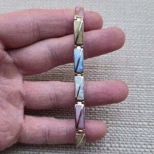 7.5 Inch Sterling Silver Various Color Shell Inlay Bracelet B708